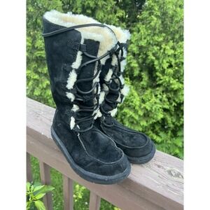 UGG Whitley Black Suede Winter Moccasin Boots Tall Lace Up Womens Size 8